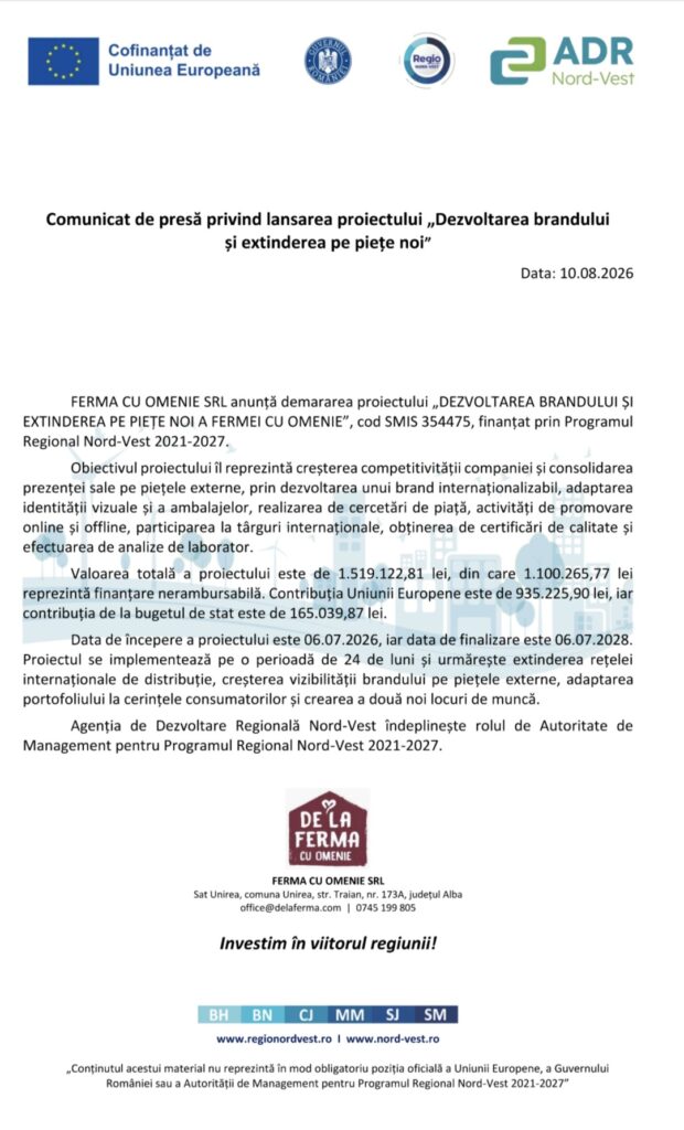 Comunicat de presă privind lansarea proiectului „Dezvoltarea brandului și extinderea pe piețe noi" 6 Comunicat | MyTex.ro