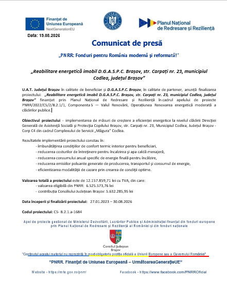 Comunicat de presă „PNRR: Fonduri pentru România modernă și reformată!” 9 Comunicat | MyTex.ro