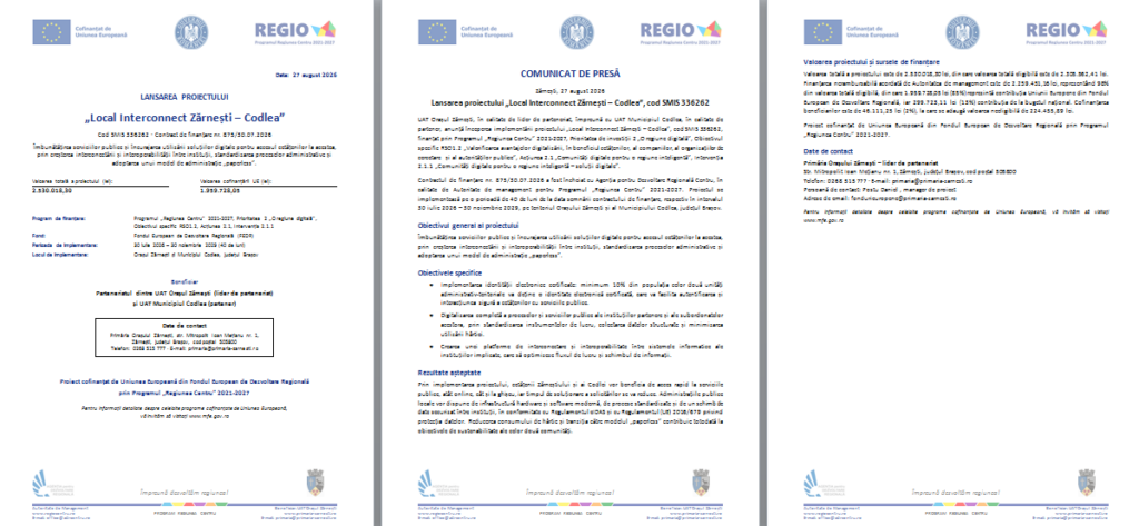 LANSAREA PROIECTULUI „Local Interconnect Zărnești – Codlea” / Cod SMIS 336262 · Contract de finanțare nr. 875/30.07.2026 9 | MyTex.ro