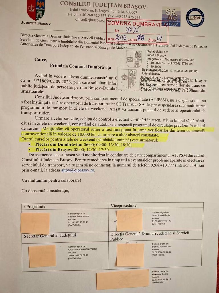 Transport Brașov – Dumbrăvița: Operatorul a fost amendat cu 10.000 de lei 7 Brașov | MyTex.ro
