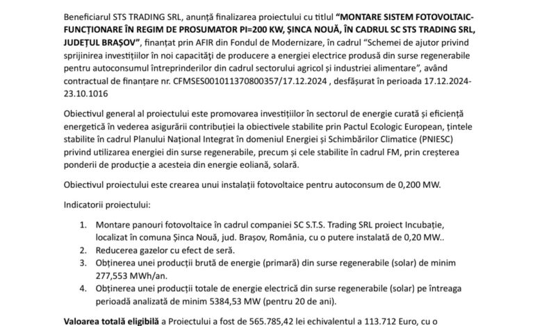 Comunicat de presă privind finalizarea proiectului 5 Comunicat | MyTex.ro