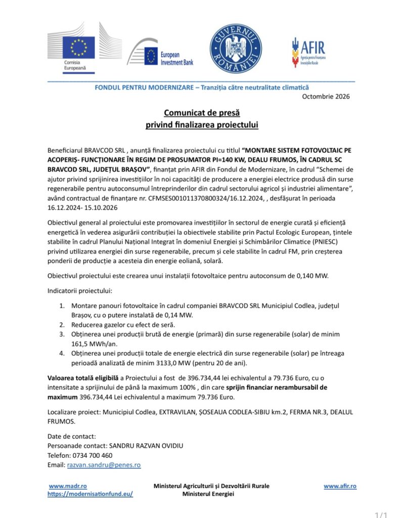 Comunicat de presă privind finalizarea proiectului 7 Comunicat | MyTex.ro