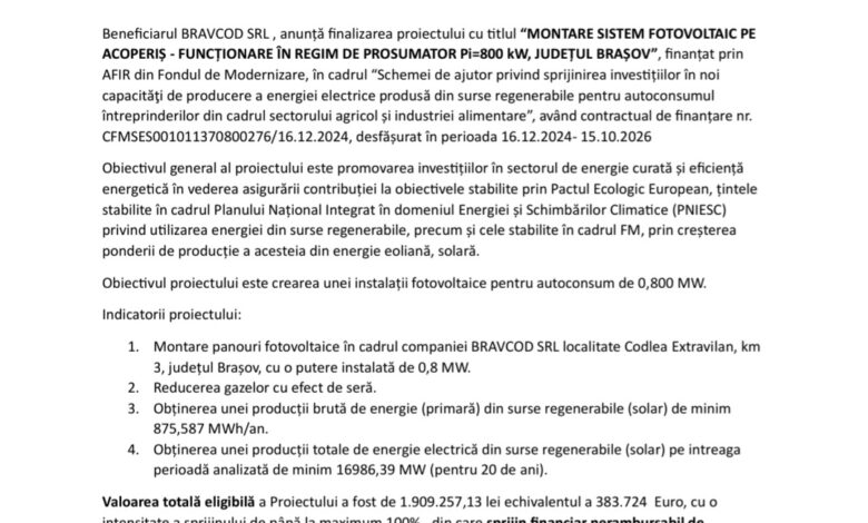 Comunicat de presă privind finalizarea proiectului 5 Comunicat | MyTex.ro